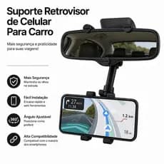 Suporte Retrovisor de Celular Para Carro Central Extensível Giro 360º Facil Instalação Todos Celular