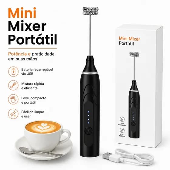 Mini Mixer Portátil Misturador de Bebidas Batedor Espumador Leite USB Recarregável Cozinha Cafe Ovo