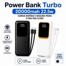 Carregador Portátil Power Bank Turbo 20000mAh 22.5W Premium iPhone Samsung Xiaomi