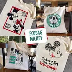 Bolsa Ecobag Sacola em Algodão Cru - Minnie e Mickey kit ecobag