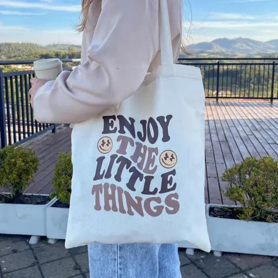 Bolsa Sacola Ecobag Algodão estampa "ENJOY THE LITTLE THINGS"