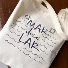 Ecobag Praia Mar Doce Lar | Bolsa Ecológica Algodão Cru 33x40 Reforçada Sacola Feminina