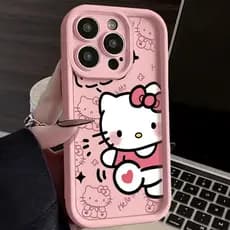 Capa De Telefone Para iPhone 16 17 15 14 13 12 11 Pro Max 16e 7 8 XR X 12 13 Mini Bonito Olá Kitty Silicone Macio