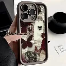 Capa De Telefone Para Samsung A15 A07 A16 A06 A55 A35 A56 A05 A36 A26 A25 A54 A34 A14 Vinho Vermelho Borboleta Pérola De