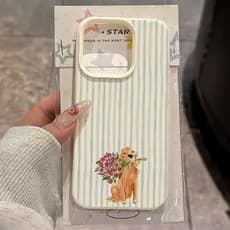 Golden Retriever Azul Fita Buquê Caso De Telefone Para iPhone 17 Ar 16 15 14 13 12 11 Pro Max 16e X XR XS Capa