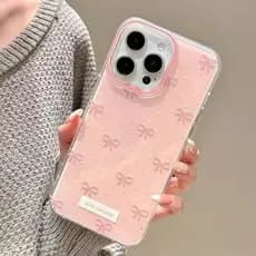 Bonito Rosa Bowknot Padrão Caso De Telefone Para iPhone 17 16 Pro Max 16e 15 14 13 12 11 7 8 Plus X XR XS Capa