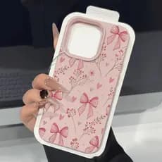 Amor Coração Rosa Floral Bowknot Lichia Design Caso De Telefone Para IPhone 16 17 15 14 13 12 11 Pro Max Plus 16E XS Cap