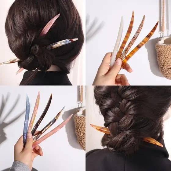 Grampo De Cabelo Em Forma De Folhas De Salgueiro , Bastão Multicolorido De Ácido Acético De 18CM , Garfo Elegante