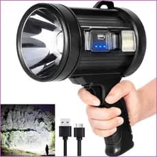 Adequado para pesca, caça, camping, holofote, lanterna, luzes laterais super brilhantes, lanterna ajustável de quatro cores, tela de exibição inteligente da bateria