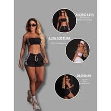 Conjunto Verão Top Faixa + Short Tactel Conjunto Feminino Fitness Para Treino Corrida Academia Confortável Short Tactel