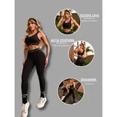 Conjunto Fitness Croped + Calça Conjunto Feminino Para Treino Corrida Calça Legging Cós Alto Empina Bumbum