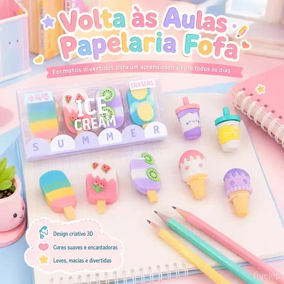 Kit 4 borrachas fofas mini fofo donuts pirulito sorvete picolé Papelaria criativa kawaii