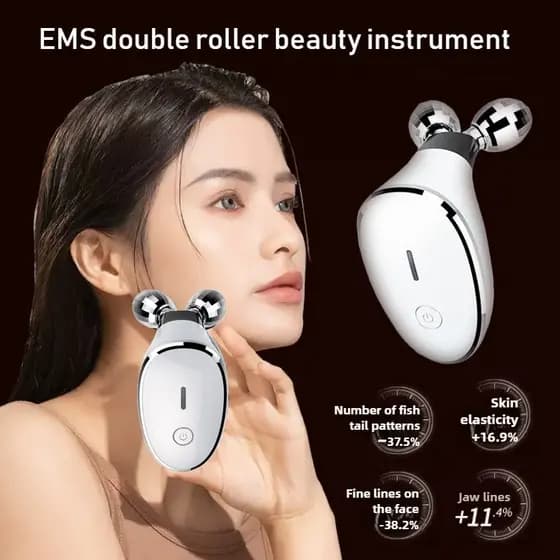 EMS Rolo Duplo Massageador Facial Levantamento Reduzir Rugas Melhorar A Elasticidade Da Pele Firme Pescoço Rosto