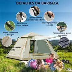 Barraca de Camping Familiar – Grande Varanda (4-6 Pessoas) Espaço amplo (240x240x155cm) • Varanda integrada Montagem