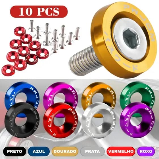 Kit 10 Pcs Fender Arruela M6 Parafuso JDM 20mm Pacote Para carro e Moto Honda Civic Integra Todos