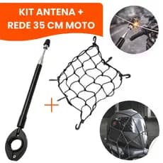 Kit Antena Corta Pipa Aço Inox + Rede Elástica Moto Aranha Para Capacete Bagageiro Guidão Segurança
