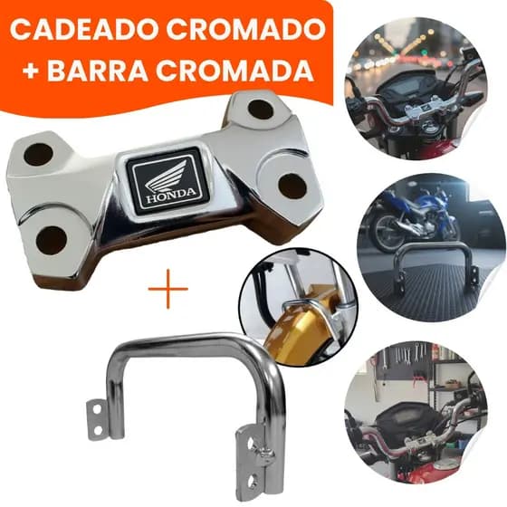 Cadeado Mesa Mesinha do Guidao + Barra Estabilizadora Titan Fan Start Cg 150 160 Kit Cromado 2014+