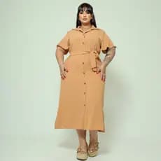 Vestido Chemise Midi Com Cinto