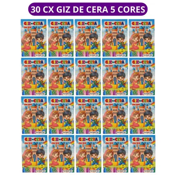 30 cx Mini Giz de Cera 5 Cores P/ Kit Festa Infantil Lembrancinha Artesanato 50, 40, 30, 20 ou 10
