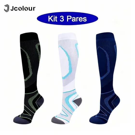 Jcolour Kit 3 Pares Meias De Compressão Homens Mulheres Correndo Ciclismo Esportivas