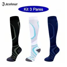 Jcolour Kit 3 Pares Meias De Compressão Homens Mulheres Correndo Ciclismo Esportivas