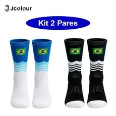 kit 2 pares Meia Brasil Cano Alto Bandeira Brasileira Meia Esportiva Copa do Mundo 40-46