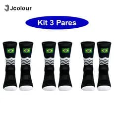 Jcolour Kit 3 Meias Futebol Bandeira Brasileira Meia Esportiva Copa do Mundo 2026