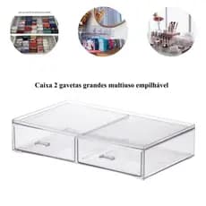 Promoção caixa grande 31,5x18,5x7cm organiza banheiro maquiagem gaveta dupla divisória em acrílico empilhável