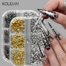 Decoração Da Arte Do Prego Adesivo Rebite Metal Punk Estilo Legal 6 Grade Caixa Preto Ouro Prata 180 Pçs KOUDAN