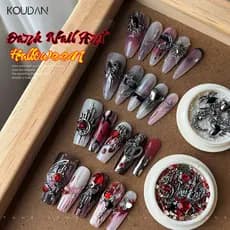 Adesivo De Unhas Decoração Arte Do Prego Corações De Halloween Amor Borla Correntes Strass Vermelho Pérolas Estilo Punk