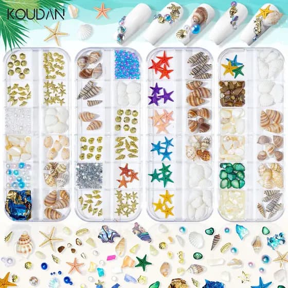 Arte Do Prego Decoração Adesivo Ornamentos Dos Desenhos Animados Bonito Oceano Série Concha Estrela Mar Lua Verão 12 Gra