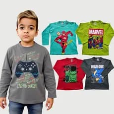 Kit 5 Camisetas Infantil Menino Manga Longa Estampada Roupa Menino Frio 2 a 8 Anos
