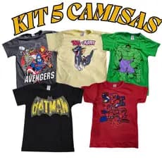 Kit 5 Camisetas Manga Curta Estampado Infantil Menino  Sortidos Verão Masculino Básico