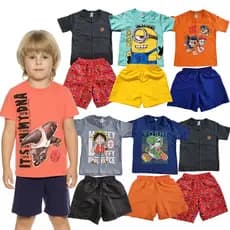 Kit Sortido 10 Peças de Roupas Infantil Menino- 5 Camisetas + 5 Bermudas - Kit com 5 Conjuntos
