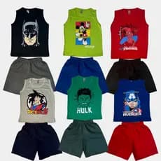 Kit Infantil 10 Peças Sortidas de Roupas Menino 5 Camisetas Regata + 5 Bermudas