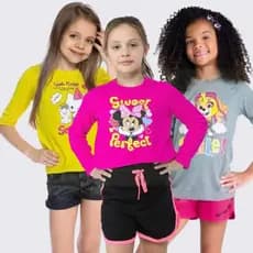 Kit 3 Blusa Manga Longa Infantil Feminina em Cotton Bebê ao Juvenil Meia Estação Diversas 2 Ao 8