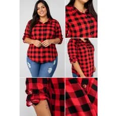CAMISA XADRES FEMININA E MANGA 3/4 TECIDO CREPINHO