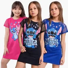 Vestido Midi Infantil Juvenil Blogueira Stitch E Angel 4 Ao 16