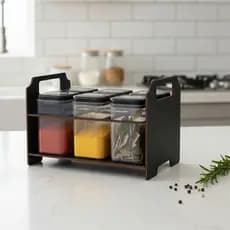 Porta Temperos MDF Pintado p/ Mesa com 6 Potes para Condimentos e Mantimentos 180 ml cesta caixote