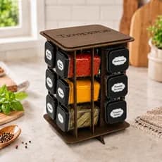 Porta Temperos Giratório MDF Pintado para Mesa e Parede com 12 Potes para Condimentos e Mantimentos