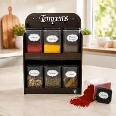 Porta Temperos 6 Potes Mesa Parede em Mdf Pintado Pote tempero Condimentos Mantimentos Original