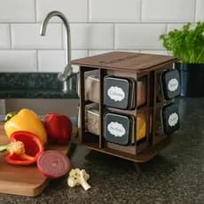 Porta Temperos MDF Pintado para Mesa com Potes para Condimentos e Mantimentos 8 potes 180 ml