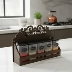 Porta Temperos 5 Potes Mesa Parede em Mdf Pintado Pote tempero Condimentos Mantimentos Original