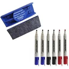 Pincel para Quadro Branco Recarregável 3 Cores 6 Unidades com Apagador