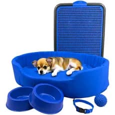 Kit Cama Europa Pet Pequeno Sanitário Comedouro Coleira Bola