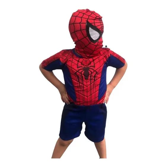 Fantasia Roupa Infantil Curta Com Enchimento Homem-aranha C/ Mascara De Pano