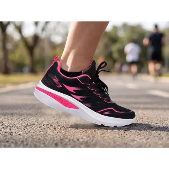 Tenis De Corrida Academia Sport Feminino Preto e Rosa Envio Rápido