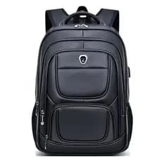 Mochila Couro Masculina Com Cabo Reforçado E Entrada De USB Para Notebook Escolar Envio Modelo Aleatório Couro Sintético