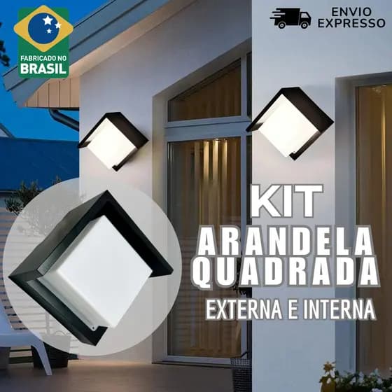 Arandela Quadrada Preta Luminária Parede Muro + Chip LED 9w