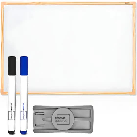 Quadro Branco 120x90cm Lousa Branca Grande Moldura Madeira Escolar Recado Anotação Com 2 Caneta e Apagador